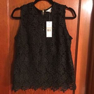 NWT Nanette Lepore Black Lace Scallop Top